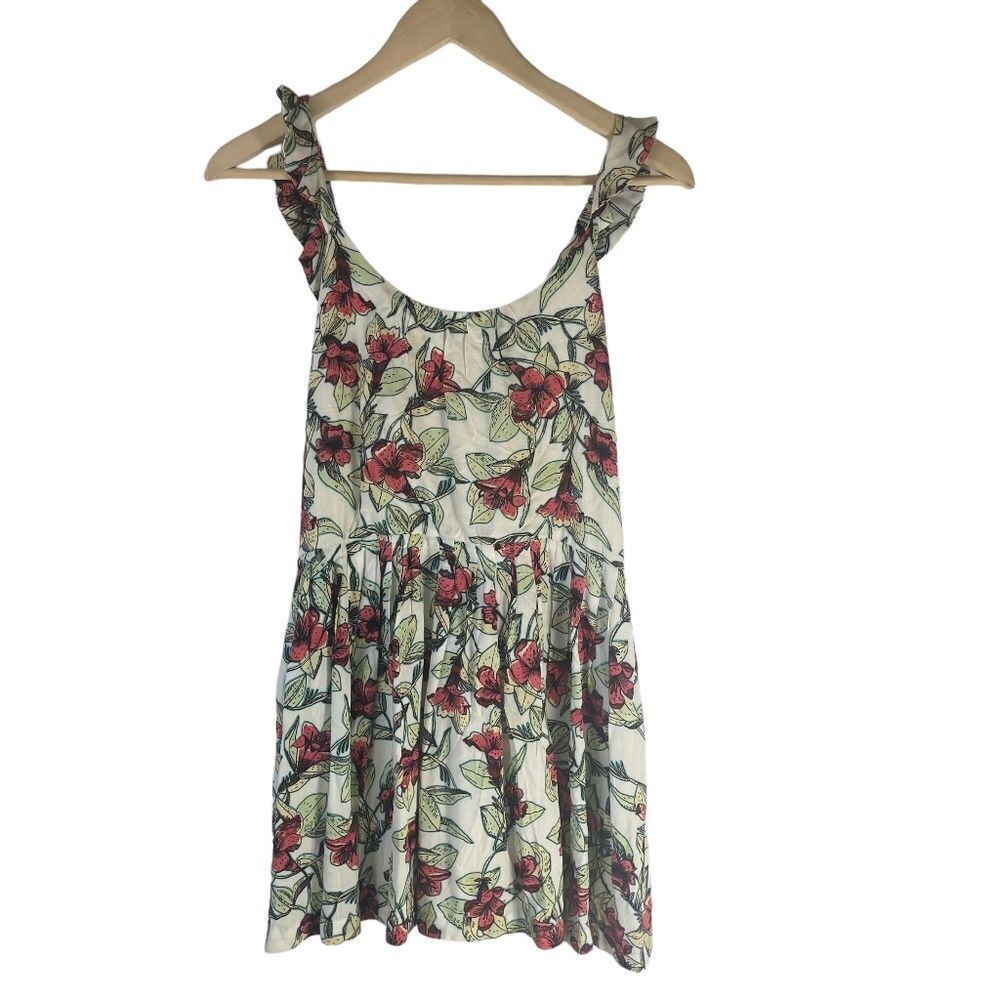 Free People Dear You Floral Print Drawstring Waist Mini Dress Ruffle Strap Sz XS - Picture 2 of 7